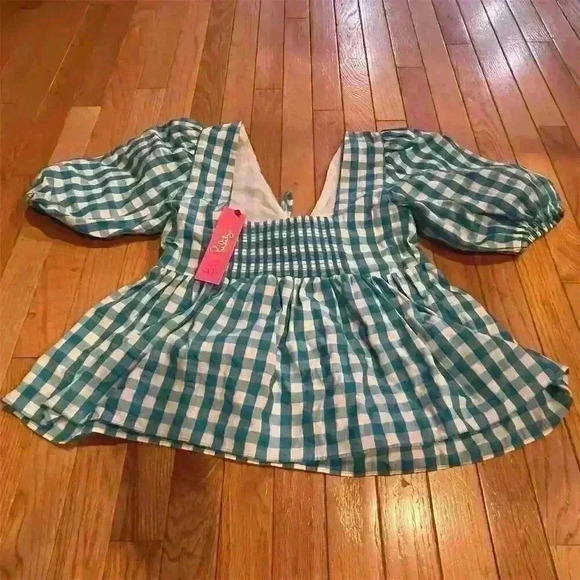 Lilly Pulitzer Women's Blue Check Sarafina Short Sleeve Blouse Size 6 - Picture 6 of 9